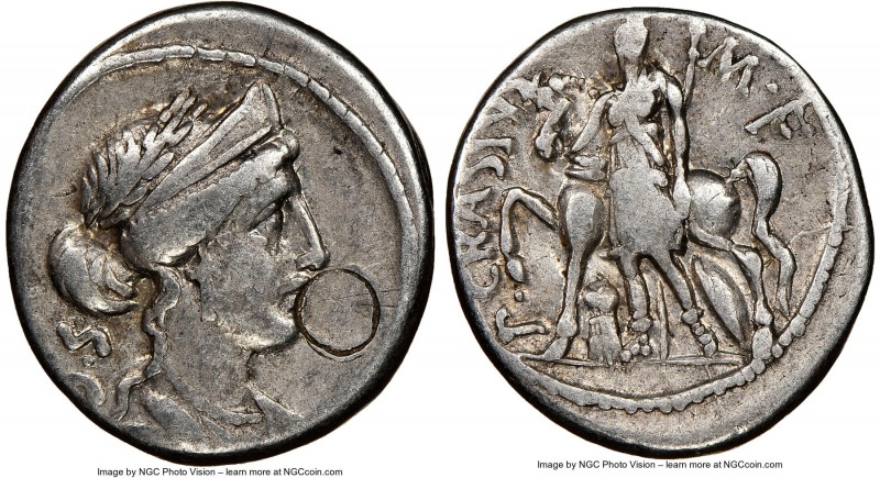 P. Licinius Crassus M.f. (ca. 55 BC). AR denarius (18mm, 6h). NGC VF, bankers ma...