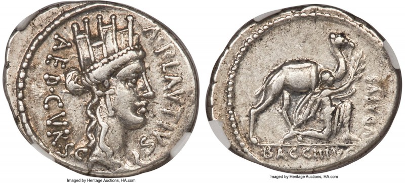 A. Plautius Hypsaeus, as Curule Aedile (ca. 55 BC), AR denarius (19mm, 5h). NGC ...