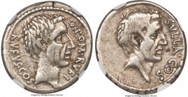Q. Pompeius Rufus (ca. 54 BC). AR denarius (18mm, 3.86 gm, 5h). NGC VF 4/5 - 4/5. Rome. SVLLA•COS, head of the dictator Sulla right, the moneyer's mat...
