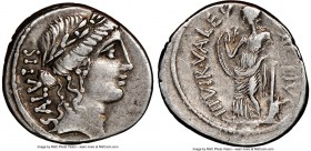 Mn. Acilius Glabrio (ca. 49 BC) AR denarius (18mm, 3.94 gm, 4h). NGC Choice VF 4/5 - 4/5. Rome. SALVTIS (upward), laureate head of Salus right, wearin...