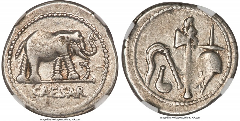 Julius Caesar, as Dictator (49-44 BC). AR denarius (19mm, 3.58 gm, 9h). NGC Choi...