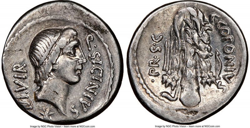 Q. Sicinius and C. Coponius (ca. 49 BC). AR denarius (18mm, 3.86 gm, 6h). NGC XF...