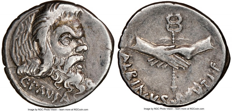 C. Vibius Pansa and D. Iunius Albinus Bruti f. (ca. 48 BC). AR denarius (18mm, 6...