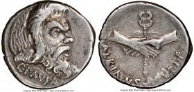 C. Vibius Pansa and D. Iunius Albinus Bruti f. (ca. 48 BC). AR denarius (18mm, 6h). NGC Choice VF, scratches. Rome. C•PANSA, mask of bearded Pan right...