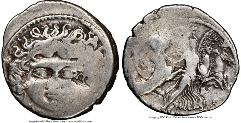 L. Plautius Plancus (47 BC). AR denarius (20mm, 9h). NGC Fine, bankers mark. Rom...