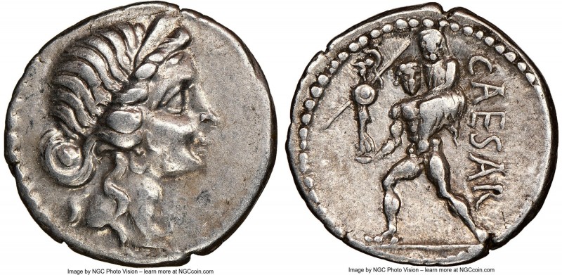 Julius Caesar, as Dictator (49-44 BC). AR denarius (18mm, 3.86 gm, 6h). NGC Choi...