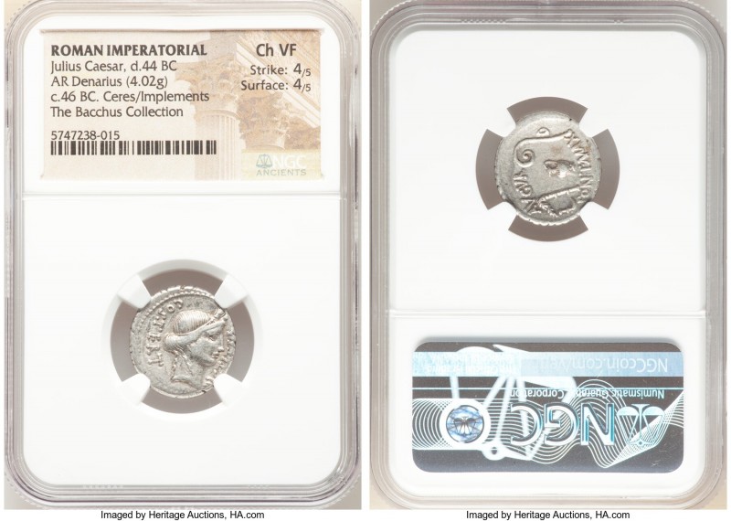 Julius Caesar, as Dictator (49-44 BC). AR denarius (19mm, 4.02 gm, 3h). NGC Choi...