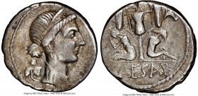 Julius Caesar, as Dictator (49-44 BC). AR denarius (17mm, 3.24 gm, 10h). NGC Choice VF 4/5 - 4/5. Military mint traveling with Caesar in Spain, ca. la...