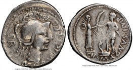 Cnaeus Pompey Junior (46-45 BC). AR denarius (21mm, 8h). NGC VF. Uncertain mint in Spain (Corduba), summer 46 BC-spring 45 BC, M. Poblicius, legate pr...