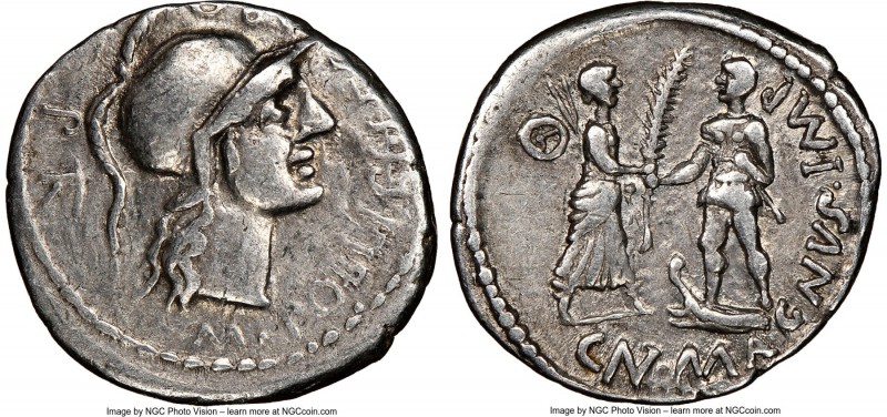 Cnaeus Pompey Junior (46-45 BC). AR denarius (20mm, 3.95 gm, 6h). NGC Choice VF ...