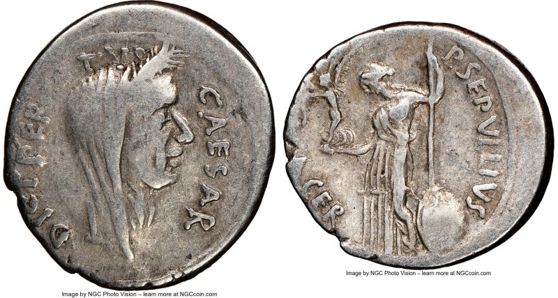 Julius Caesar, as Dictator (49-44 BC). AR denarius (19mm, 3.74 gm, 8h). NGC Choi...