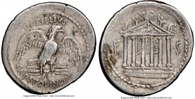 Petillius Capitolinus (43 BC). AR denarius (20mm, 3h). NGC VF. Rome. PETILLIVS / CAPITOLINVS, eagle standing facing on thunderbolt, head right, tail l...