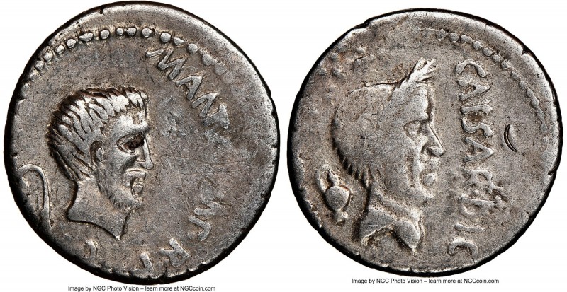 Marc Antony, as Imperator and Triumvir (43-30 BC), with Divus Julius Caesar. AR ...