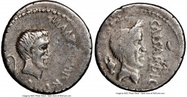 Marc Antony, as Imperator and Triumvir (43-30 BC), with Divus Julius Caesar. AR denarius (18mm, 3.67 gm, 10h). NGC Choice Fine 4/5 - 2/5, graffito, ba...