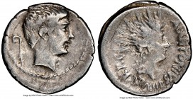 Marc Antony, as Imperator and Triumvir (43-30 BC). AR denarius (19mm, 3.66 gm, 8h). NGC VF 4/5 - 4/5. Military mint traveling with Antony in Italy, ca...