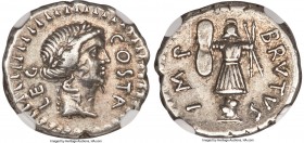 Q. Servilius Caepio (M. Junius) Brutus, as Imperator, assassin of Caesar (44-42 BC). AR denarius (19mm, 3.89 gm, 12h). NGC Choice VF 5/5 - 3/5, banker...
