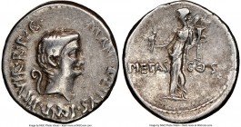 Marc Antony, as Imperator and Triumvir (43-30 BC). AR denarius (18mm, 3.75 gm, 6h). NGC VF 5/5 - 4/5, punch marks. Military mint traveling with Antony...