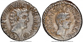 Marc Antony and Octavian, as Imperators and Triumvirs (43-33 BC). AR denarius (19mm, 3.77 gm, 11h). NGC Choice VF 5/5 - 4/5. Ephesus, 41 BC, M. Barbat...