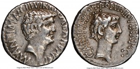 Marc Antony and Octavian, as Imperators and Triumvirs (43-33 BC). AR denarius (18mm, 3.80 gm, 11h). NGC Choice VF 5/5 - 4/5. Ephesus, 41 BC, M. Barbat...