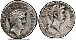 Marc Antony and Octavian, as Imperators and Triumvirs (43-33 BC). AR denarius (18mm, 3.72 gm, 10h). NGC VF 4/5 - 4/5. Ephesus, 41 BC, M. Barbatius Pol...