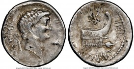 Marc Antony, as Imperator and Triumvir (43-30 BC). AR fourree denarius (18mm, 2.61 gm, 7h). NGC VF 4/5 - 3/5, core visible. Contemporary counterfeit o...