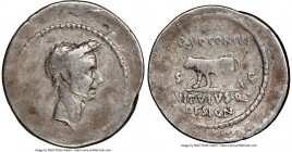 Divus Julius Caesar (49-44 BC). AR denarius (22mm, 3.82 gm, 8h). NGC Fine 5/5 - 2/5, scratches. Rome, 40 BC, Q. Voconius Vitulus, moneyer. Wreathed he...