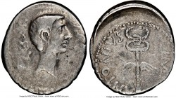 Octavian, as Imperator and Triumvir (43-33 BC), with Marc Antony. AR denarius (19mm, 3.90 gm, 11h). NGC Choice Fine 3/5 - 4/5. Military mint traveling...