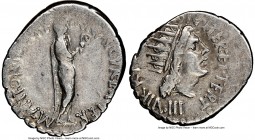 Marc Antony, as Imperator and Triumvir (43-30 BC). AR denarius (20mm, 3.50 gm, 9h). NGC VF 4/5 - 4/5. Military mint traveling with Antony in Athens, c...