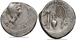 Octavian, as Imperator and Triumvir (43-33 BC). AR denarius (20mm, 3.91 gm, 3h). NGC VF 3/5 - 4/5. Uncertain mint in Italy, 37 BC. IMP•CAESAR-DIVI•F•I...