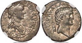 Marc Antony and Cleopatra VII of Egypt, rulers of the East (37-30 BC). AR denarius (18mm, 3.74 gm, 12h). NGC XF 3/5 - 4/5. Alexandria, 34-32 BC. ANTON...