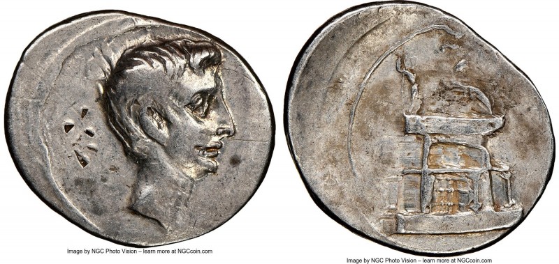 Octavian, as Sole Imperator (30-27 BC). AR denarius (21mm, 10h). NGC VF, bankers...