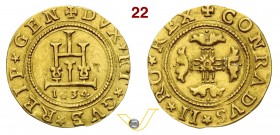 GENOVA - DOGI BIENNALI, II fase (1541-1637) Mezza Doppia 1634. D/ Castello R/ Croce fogliata. Lun. 201 CNI - MIR - (come data, tipo 209) Au g 3,10 Mol...