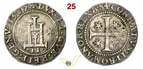 GENOVA - DOGI BIENNALI, II fase (1541-1637) Mezzo Scudo 1567, sigle AS. D/ Castello accantonato da due stelle R/ Croce con stelle nei quarti. Lun. 215...
