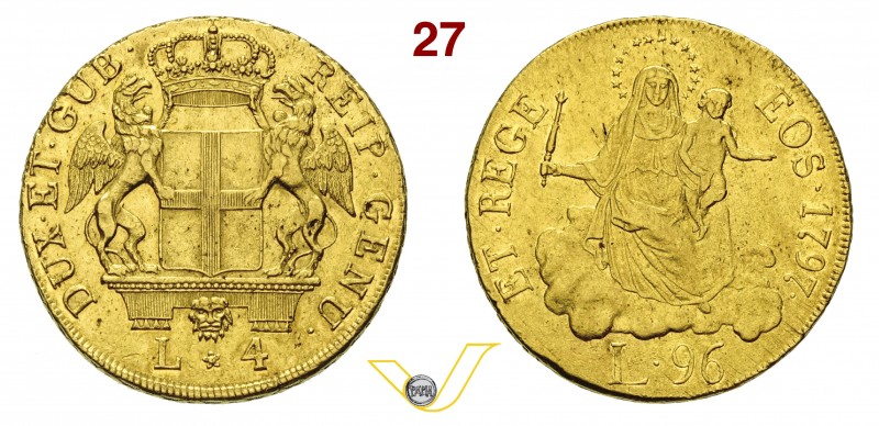 GENOVA - DOGI BIENNALI, III fase (1637-1797) 96 Lire 1797 con la doppia indicazi...