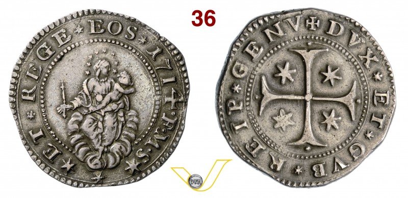 GENOVA - DOGI BIENNALI, III fase (1637-1797) Mezzo Scudo stretto 1714, sigle FMS...