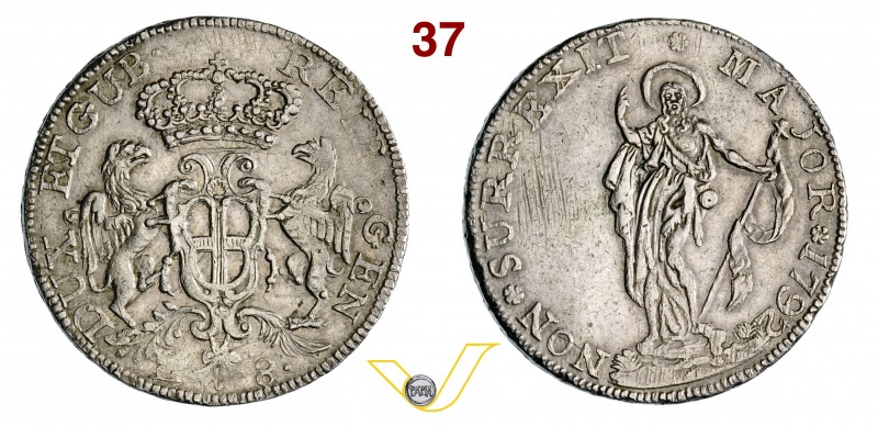 GENOVA - DOGI BIENNALI, III fase (1637-1797) 8 Lire 1792. MIR 308/1 Ag g 33,34 B...
