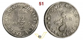 MANTOVA - VINCENZO I GONZAGA (1587-1612) Giulio 1589 coniato al torchio. D/ Pisside R/ San Francesco riceve le stimmate. MIR 551/3 Ag g 3,03 Molto rar...