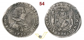 MANTOVA - CARLO I GONZAGA (1627-1637) Quarto di Ducatone 1630. D/ Busto corazzato R/ Stemma coronato. MIR 649/2 Ravegnani 9 Mi g 7,08 Di grande rarità...