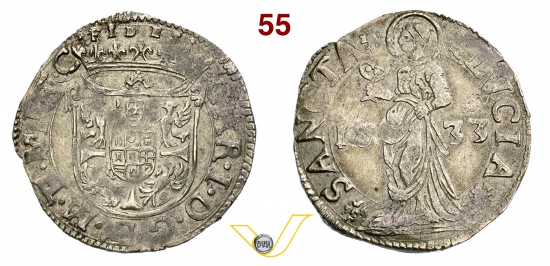 MANTOVA - CARLO I GONZAGA (1627-1637) Lira 1633. D/ Stemma coronato R/ Santa Luc...