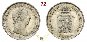 MILANO - FRANCESCO I D’ASBURGO LORENA (1815-1835) Quarto di Lira austriaca 1822. Pag. 153 Ag g 1,62 Rara FDC