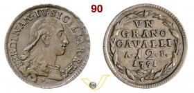 NAPOLI - FERDINANDO IV DI BORBONE (1759-1798, I periodo) Grano da 12 Cavalli 1791. P.R. 115 Cu g 6,09 • Di alta qualità SPL