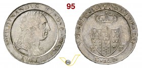 NAPOLI - FERDINANDO IV DI BORBONE (1799-1805, II periodo) 120 Grana o Piastra 1805 “stemma grande”. Pag. 10 P.R. 9 Ag g 27,50 q.SPL