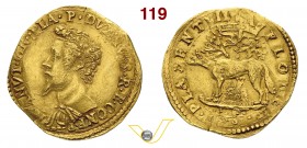 PIACENZA - RANUCCIO FARNESE (1592-1622) Da 2 Doppie o Quadrupla 1618. D/ Busto corazzato di Ranuccio R/ Lupa; sullo sfondo una pianta di gigli sormont...