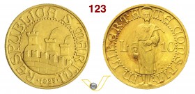 ROMA - SAN MARINO (1864-1938) 10 Lire 1925. Pag. 349 Au g 3,22 Rara SPL