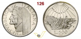 ROMA - REPUBBLICA ITALIANA (1946-...) 500 Lire 1965 "Dante" PROVA Ag g 10,98 FDC