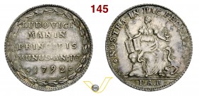 VENEZIA - LUDOVICO MANIN (1789-1799) Osella 1792 A. IV. D/ Figura muliebre, con libro, penna e lampada, seduta su una roccia R/ Scritta entro corona. ...
