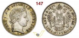 VENEZIA - FERDINANDO I D’ASBURGO LORENA (1835-1848) Lira austriaca 1837. Pag. 143 Ag g 4,32 Molto rara • Bella patina BB/q.SPL