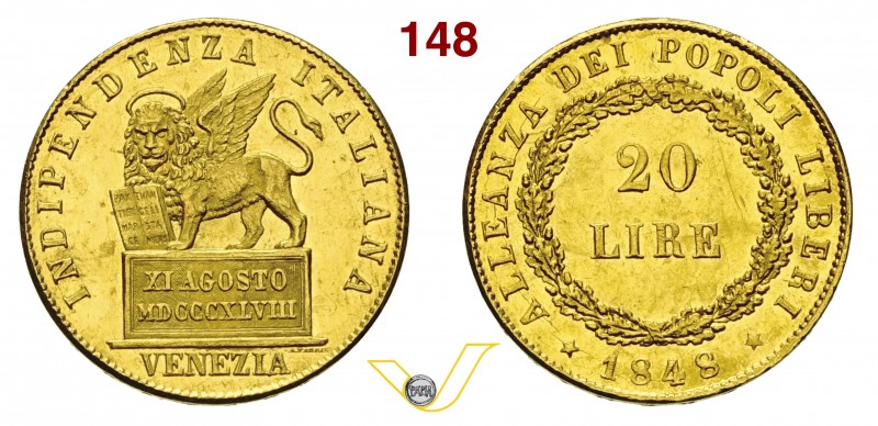 VENEZIA - GOVERNO PROVVISORIO (1848-1849) 20 Lire 1848. Pag. 176 Au Molto rara •...