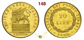 VENEZIA - GOVERNO PROVVISORIO (1848-1849) 20 Lire 1848. Pag. 176 Au Molto rara • Minimi hairlines sui fondi ma esemplare di alta qualità SPL÷FDC