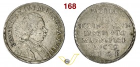 BENEDETTO XIV (1740-1758) Scudo A. XVII, Bologna. D/ Busto a d. R/ Scritta su 7 righe. CNI 102 Munt. 227 Ag g 23,75 Rarissima MB/q.BB